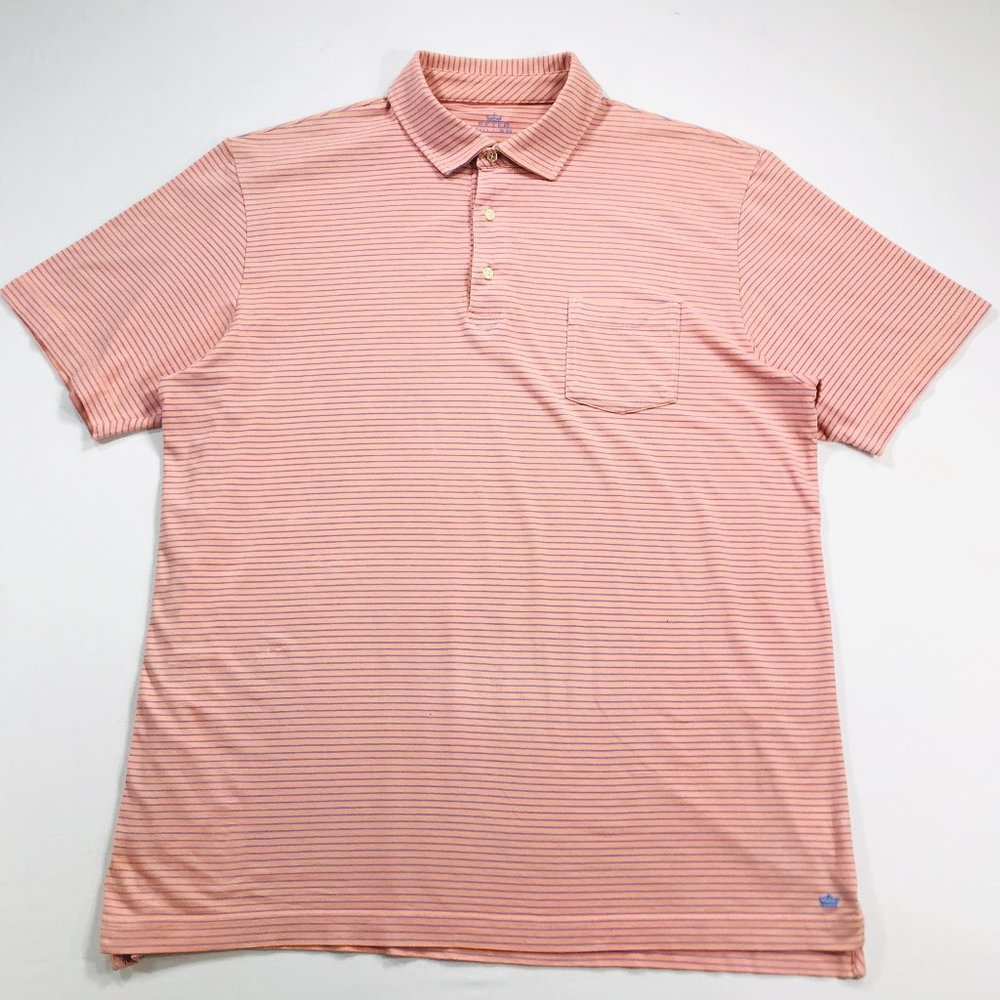 Peter Millar Seaside Wash Polo Shirt S/S Green Blue Striped Men's Size Large